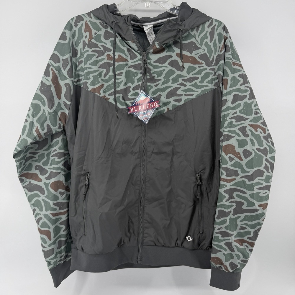 Burlebo Retro Duck Camo Windbreaker Jacket Full Zip Hooded‎ Vented Mens Small